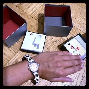 Mini Michele Watch with box pink face cow strap